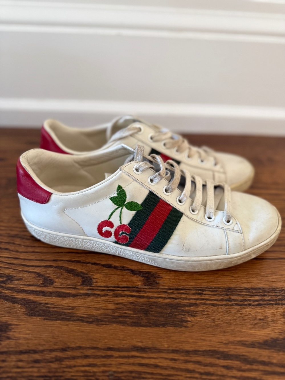 Gucci Ace White Leather GG Cherry Sneakers - Size 39